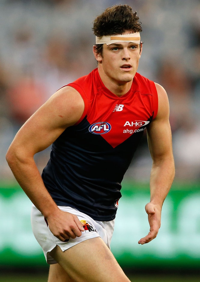 AFL 2016 Rd 04 - Collingwood v Melbourne MELBOURNE, AUSTRALIA - APRIL 17: Angus Brayshaw of the Demons in action during the 2016 AFL Round 04 match between the Collingwood Magpies and the Melbourne Demons at the Melbourne Cricket Ground, Melbourne on April 17, 2016. (Photo by Adam Trafford/AFL Media)
